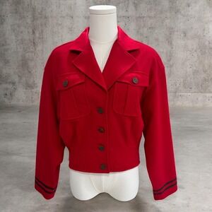 Lizwear Petite Red Wool Military Cropped Jacket Vintage Structured Fall Gorpcore
